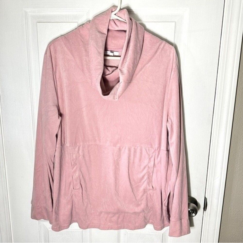 H by Halston Pink Velour Like Cowl Neck Long Sleeve Tunic Loungewear Top Size L